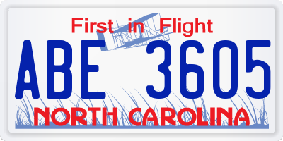 NC license plate ABE3605
