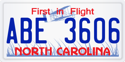 NC license plate ABE3606