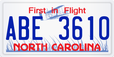 NC license plate ABE3610