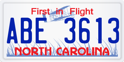 NC license plate ABE3613
