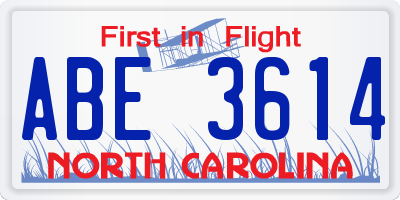 NC license plate ABE3614