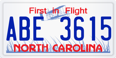 NC license plate ABE3615