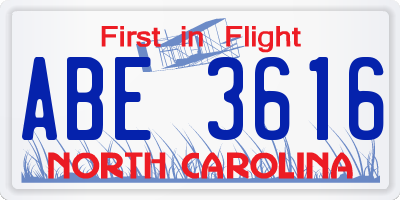 NC license plate ABE3616