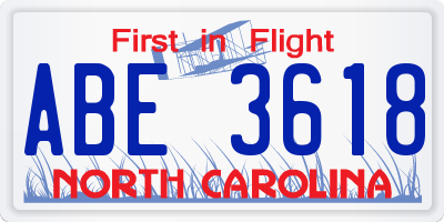NC license plate ABE3618