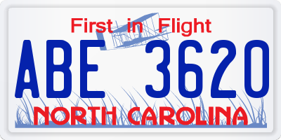 NC license plate ABE3620