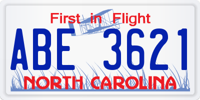 NC license plate ABE3621