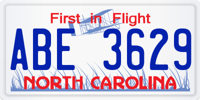 NC license plate ABE3629