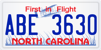 NC license plate ABE3630