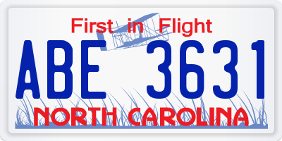 NC license plate ABE3631
