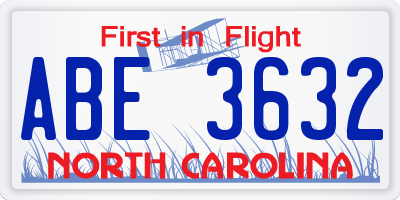 NC license plate ABE3632