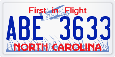NC license plate ABE3633