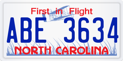 NC license plate ABE3634