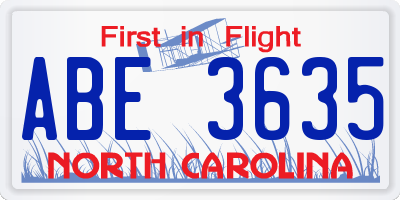 NC license plate ABE3635