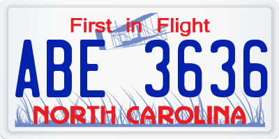 NC license plate ABE3636
