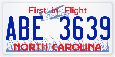 NC license plate ABE3639