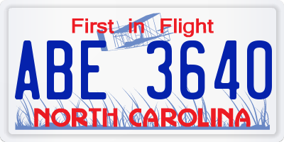 NC license plate ABE3640