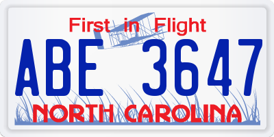 NC license plate ABE3647