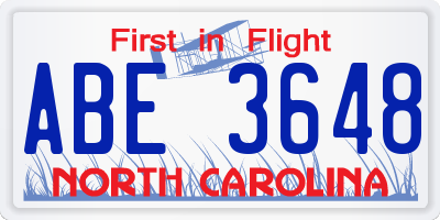 NC license plate ABE3648