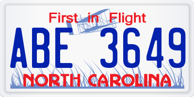 NC license plate ABE3649