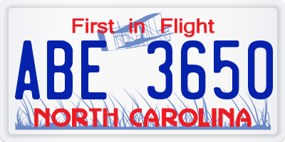 NC license plate ABE3650