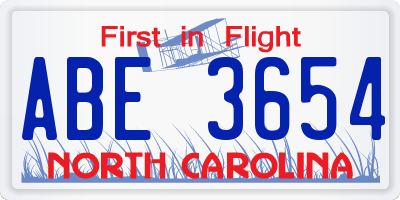 NC license plate ABE3654