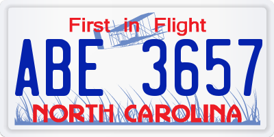 NC license plate ABE3657