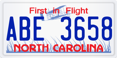 NC license plate ABE3658