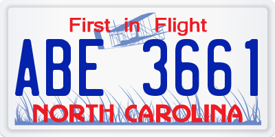 NC license plate ABE3661