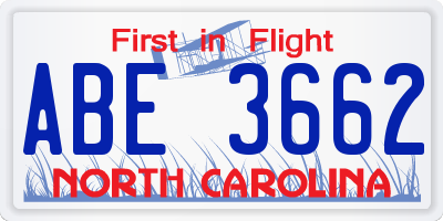 NC license plate ABE3662