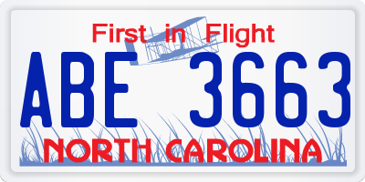NC license plate ABE3663