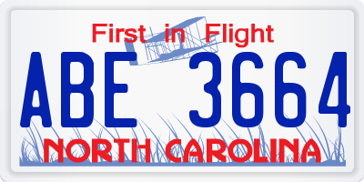 NC license plate ABE3664