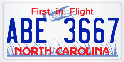 NC license plate ABE3667