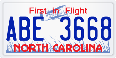 NC license plate ABE3668