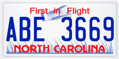 NC license plate ABE3669