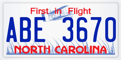 NC license plate ABE3670