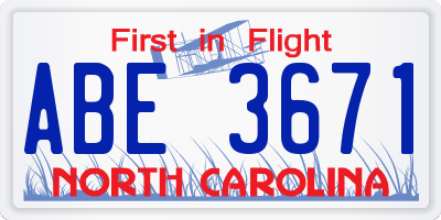 NC license plate ABE3671
