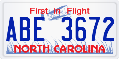 NC license plate ABE3672