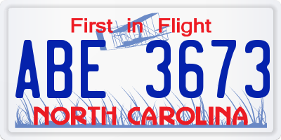 NC license plate ABE3673