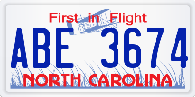 NC license plate ABE3674
