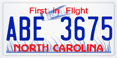 NC license plate ABE3675