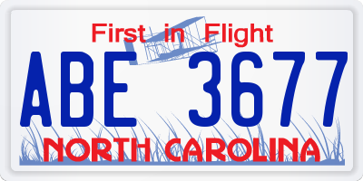 NC license plate ABE3677