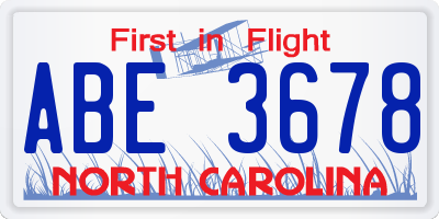 NC license plate ABE3678