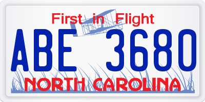 NC license plate ABE3680
