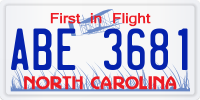 NC license plate ABE3681
