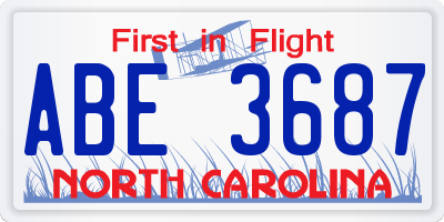 NC license plate ABE3687