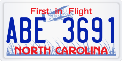 NC license plate ABE3691