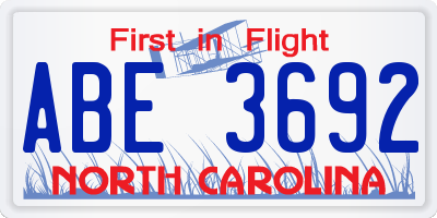 NC license plate ABE3692