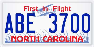 NC license plate ABE3700