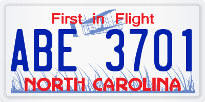 NC license plate ABE3701