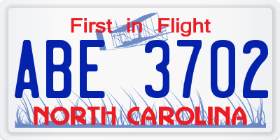 NC license plate ABE3702